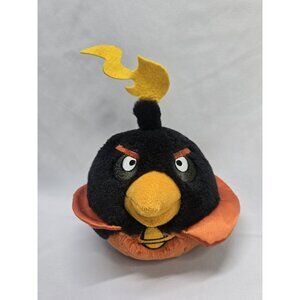 Angry Bird Space Bomb Bird Plush 7" Black w/ Orange Cape Yellow Flame NO Sound